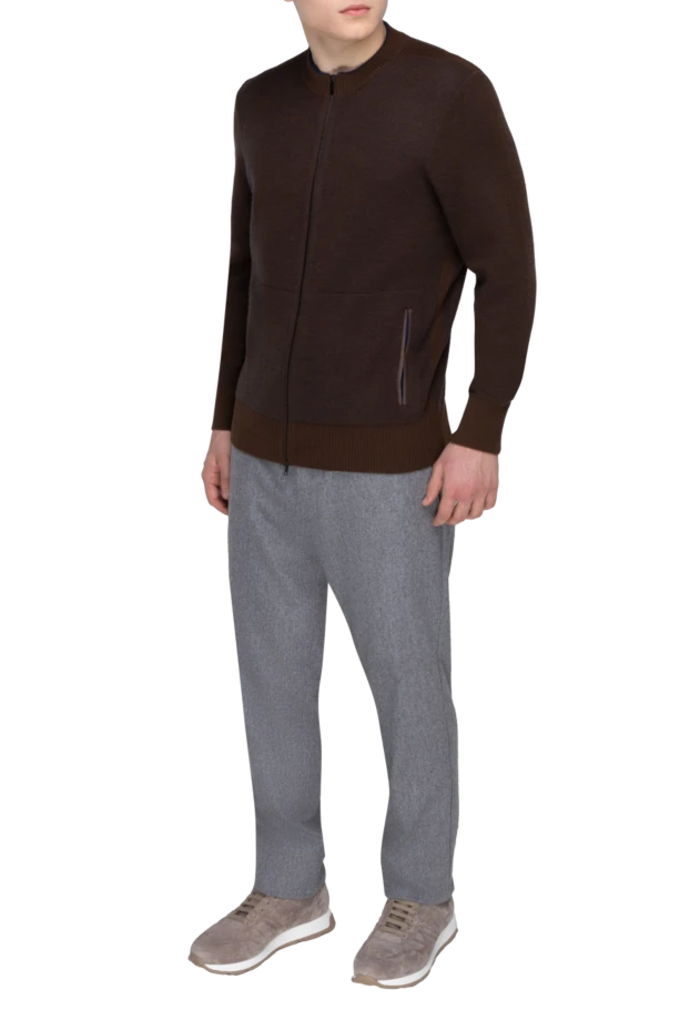 Cortigiani man men's cardigan made of cashmere, wool and silk, brown купить с ценами и фото 151293 - photo 2