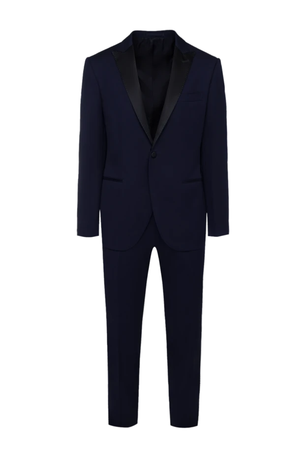 Костюм-смокинг шерстяной синий с заостренными лацканами мужской - фото 1