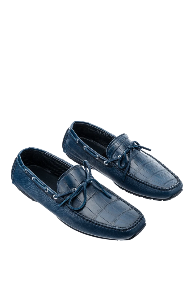 Cesare di Napoli ерлерге арналған көк былғары қайық мокасиндері аллигатор былғары кірістіруімен 151549 - фото 3