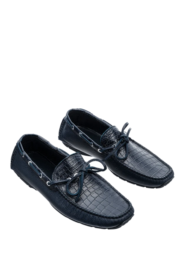 Cesare di Napoli ерлерге арналған қою көк былғары deck shoes аллигатор былғары кірістіруімен 151551 - фото 3