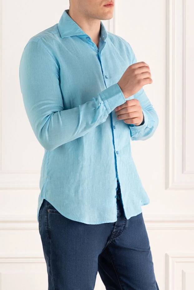 Orian men's fitted shirt made of light blue linen
 151607 - photo 3