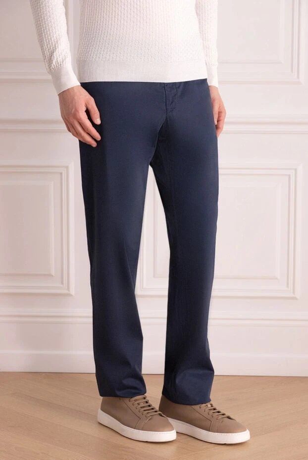 Cesare di Napoli жазғы ерлер шалбары бүктемелері бар қара көк мақта 151610 - фото 3