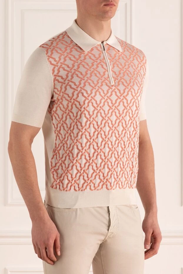 Cesare di Napoli жібек поло ақ контрастты өрілген өрнекпен ерлерге арналған 151626 - фото 3