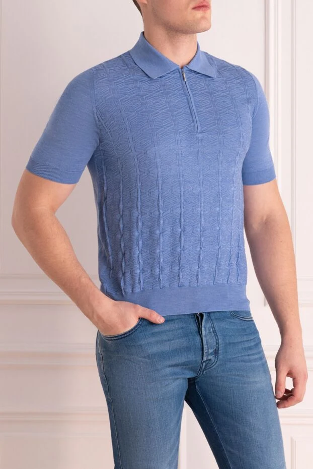 Cesare di Napoli жібек поло лаванда-көк текстуралы өрнекпен ерлерге арналған 151630 - фото 3