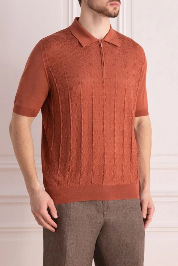 Cesare di Napoli жібек поло қызғылт сары текстуралы өрнекпен ерлерге арналған 151633 - фото 3