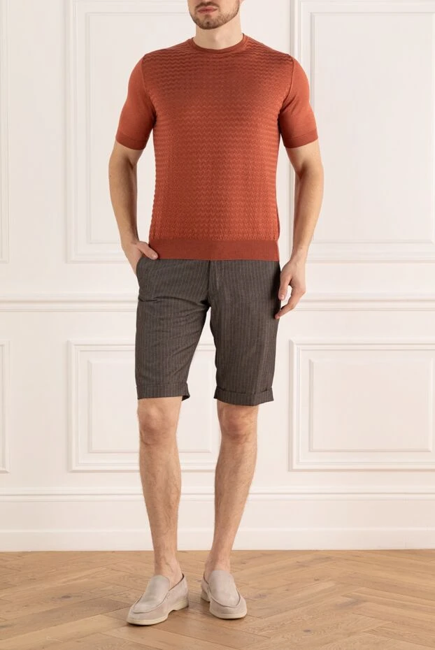 Cesare di Napoli man short sleeve jumper in silk orange for men купить с ценами и фото 151635 - photo 2