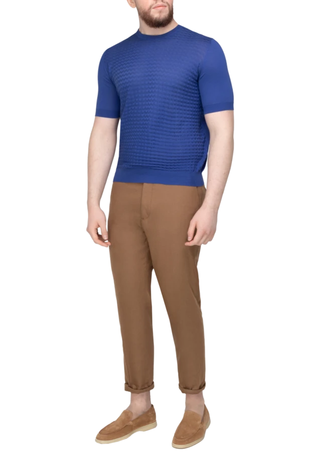 Cesare di Napoli man silk short sleeve jumper blue for men купить с ценами и фото 151636 - photo 2