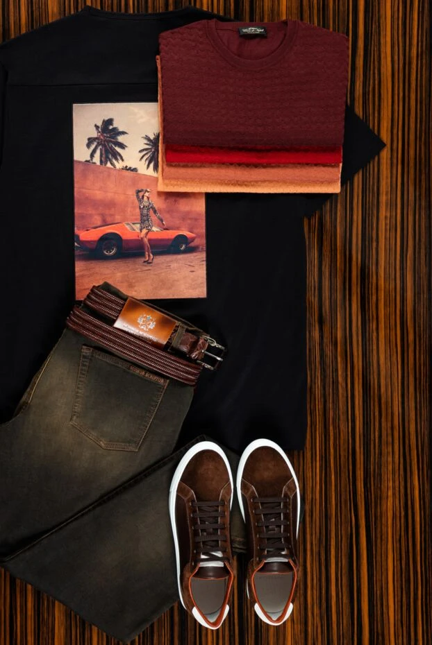 Cesare di Napoli джемпер с коротким рукавом шелковый бордовый узорчатый мужской 151639 - фото 2