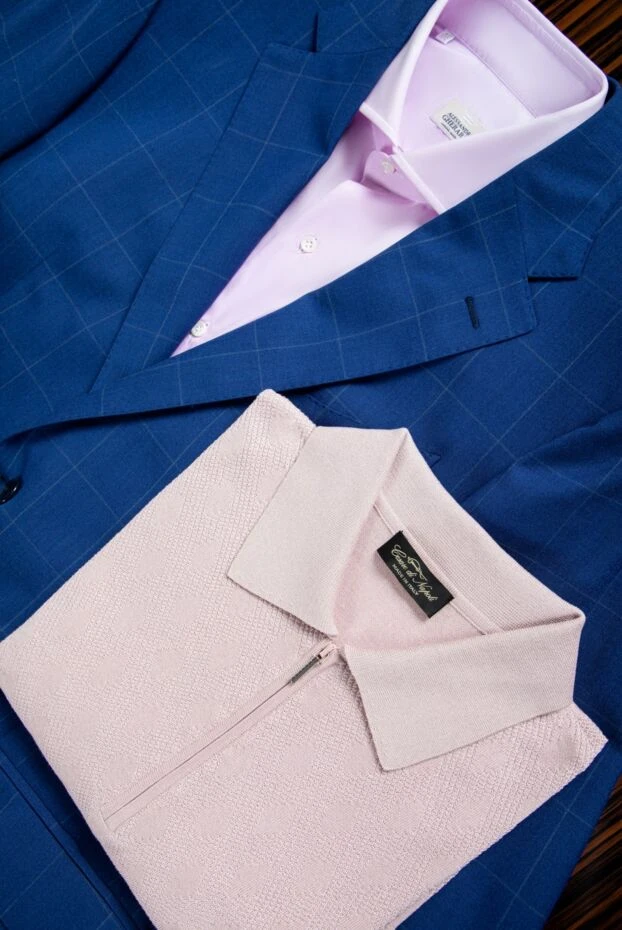 Cesare di Napoli поло шелковое светло-розовое в ромбическую сетку мужское 151647 - фото 2