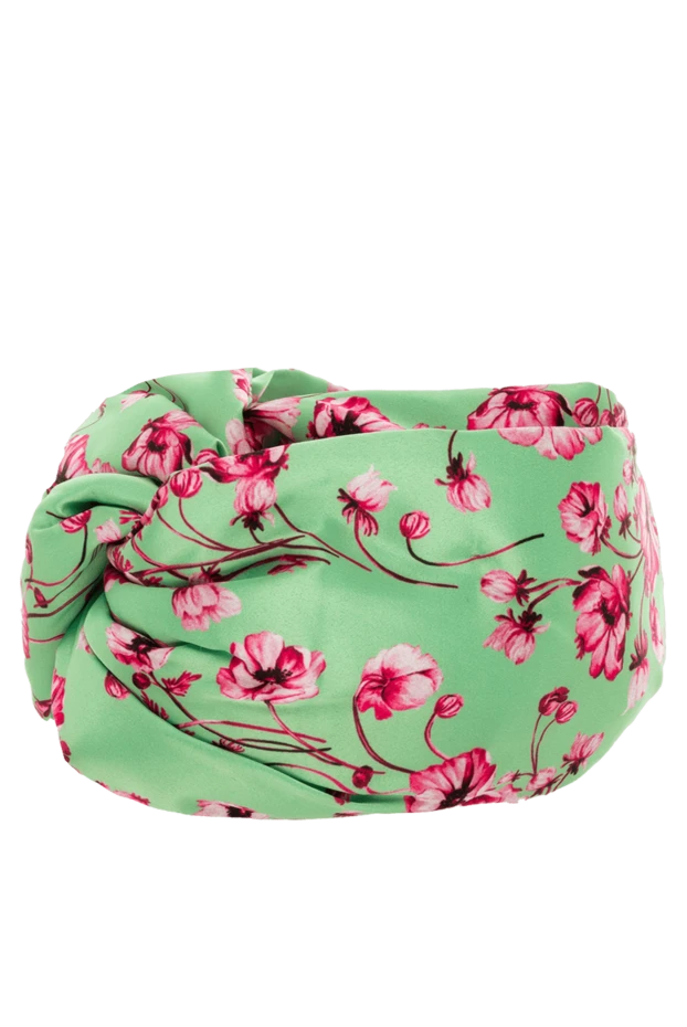 Fleur de Paris повязка женская зеленая шелковая с розовыми цветами 151720 - фото 3