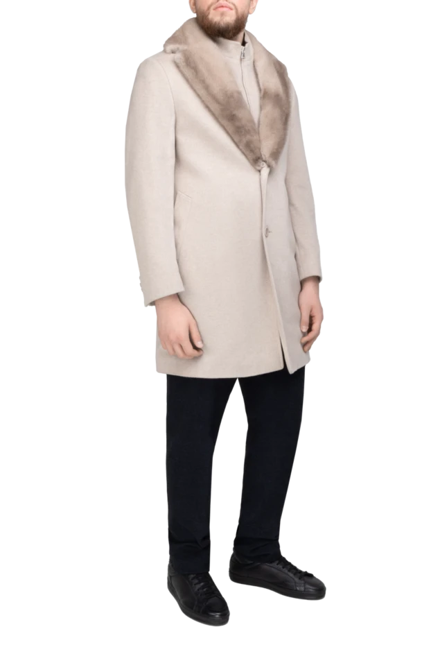 Cesare di Napoli man beige cashmere and mink coat for men купить с ценами и фото 151804 - photo 2