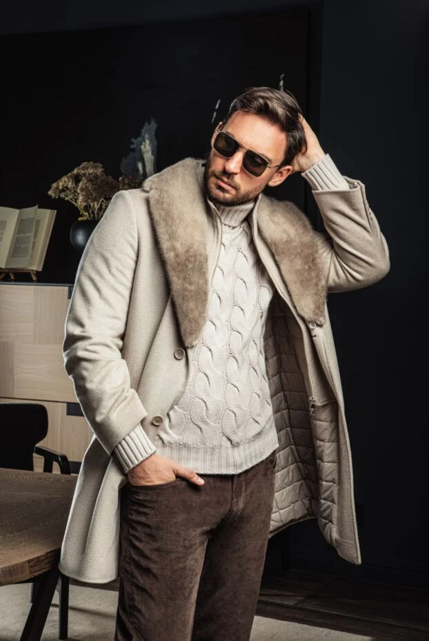Cesare di Napoli beige cashmere and mink coat for men 151804 - photo 2