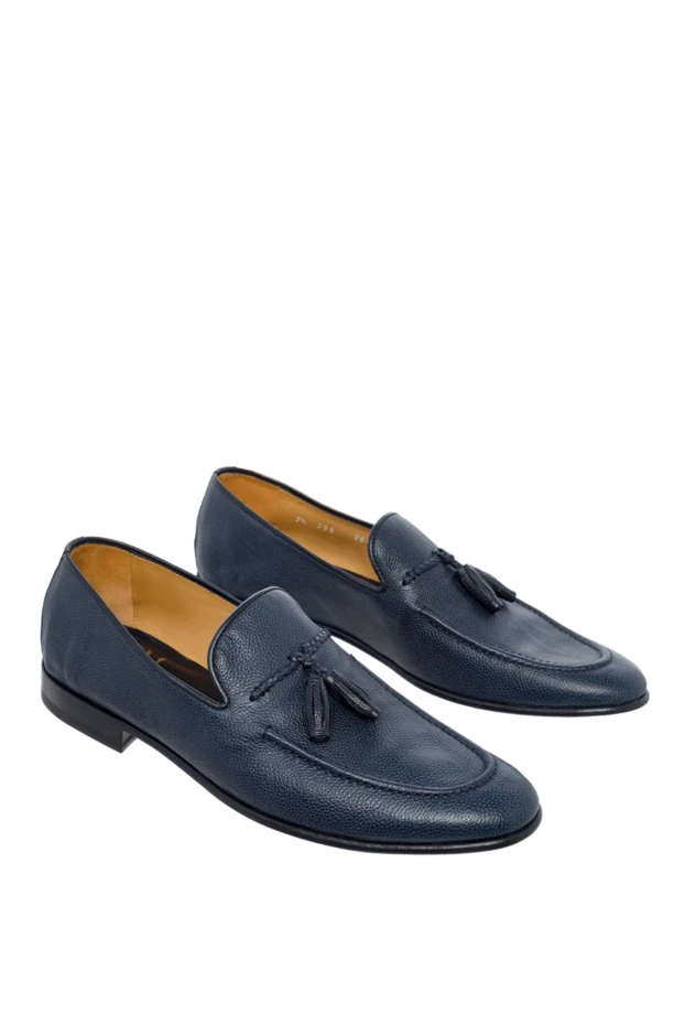 Barrett grained leather tassel loafers in blue for men 151814 - photo 3