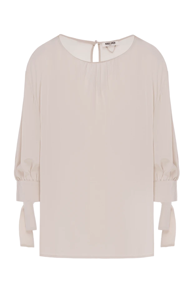 Бежевый жібектен жасалған жартылай мөлдір әйелдер блузкасы - фото 1