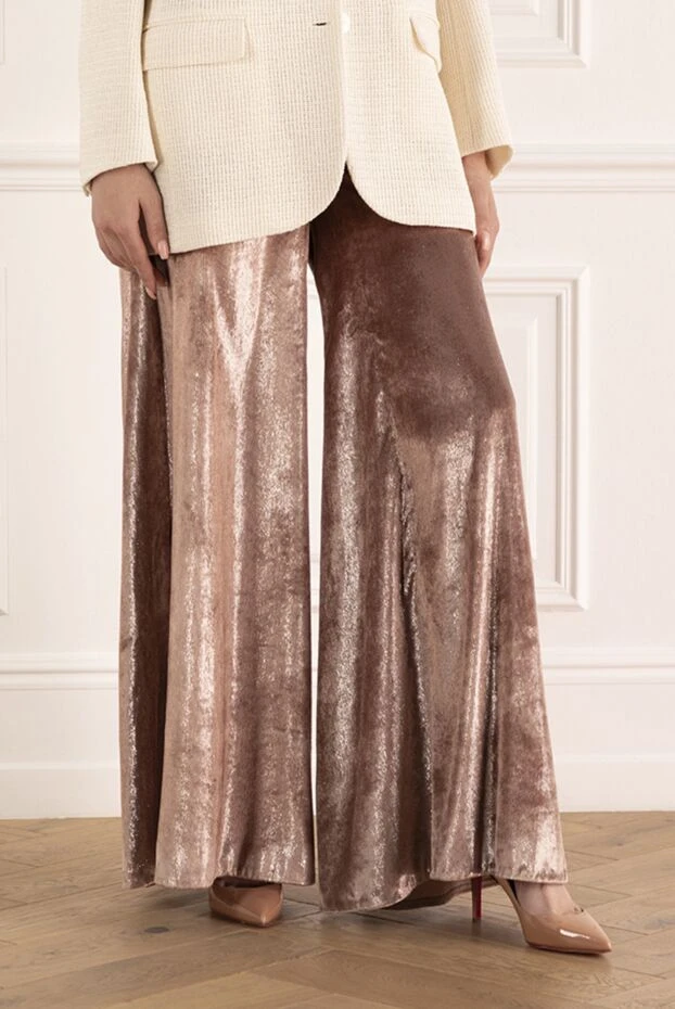Brunello Cucinelli женские брюки широкие с блестящим напылением коричневые 151866 - фото 3
