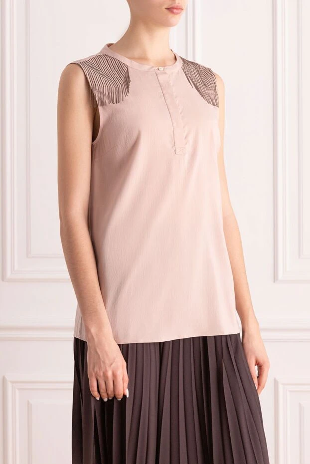 Brunello Cucinelli women's sleeveless blouse with shoulder decor pink 151879 - photo 3