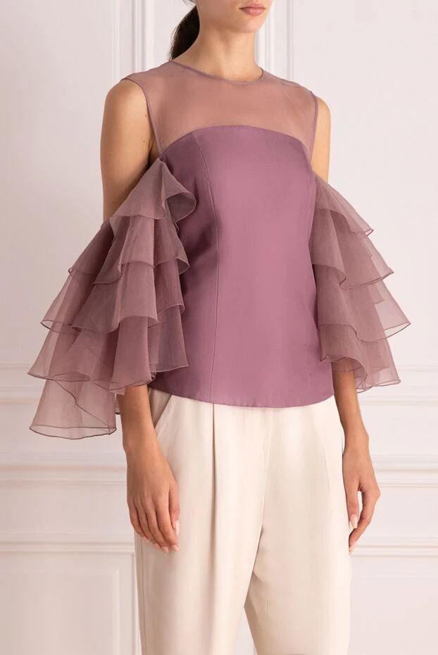 Brunello Cucinelli women's blouse with ruffles purple 151882 - photo 3