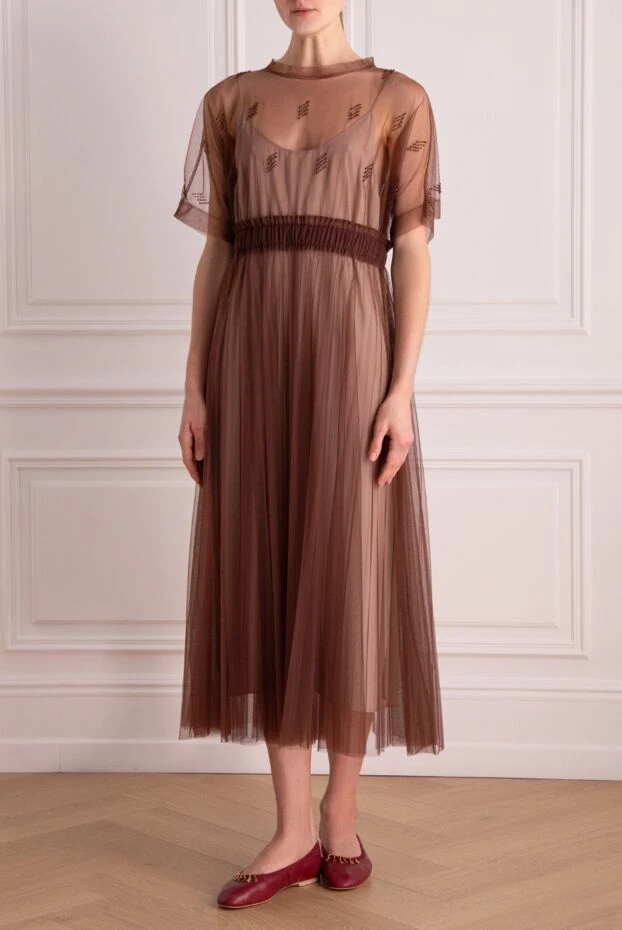 Brunello Cucinelli woman brown silk dress for women купить с ценами и фото 151886 - photo 2