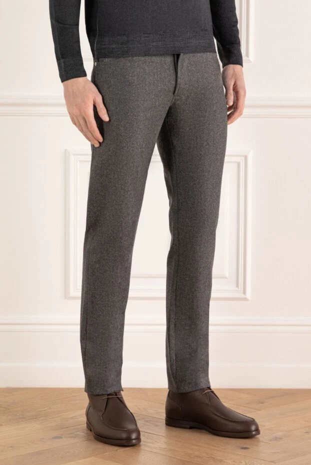 Brunello Cucinelli жұмсақ твид текстурасы бар сұр жүнді шалбар 151931 - фото 3