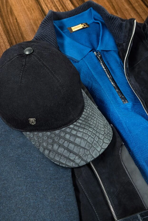 Corneliani кепка из кожи аллигатора и кашемира черная мужская 151976 - фото 2