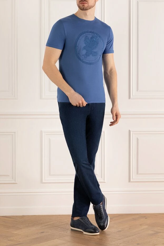 Stefano Ricci ерлерге арналған мақта және модальді көгілдір футболка 152235 - фото 2