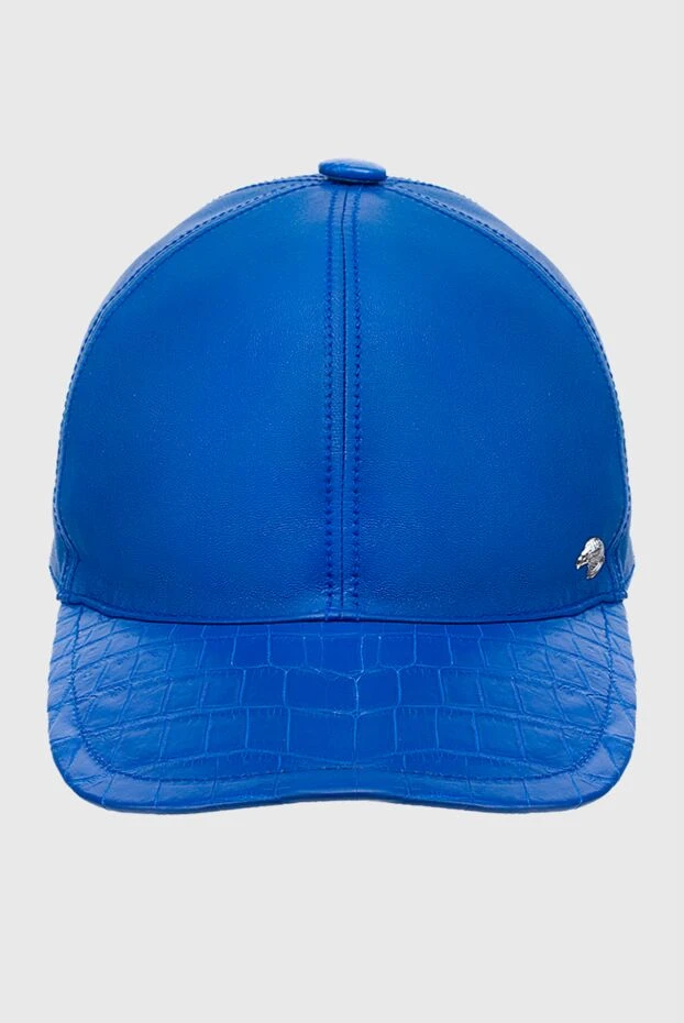 Stefano Ricci кепка из натуральной кожи и кожи крокодила синяя мужская 152245 - фото 1