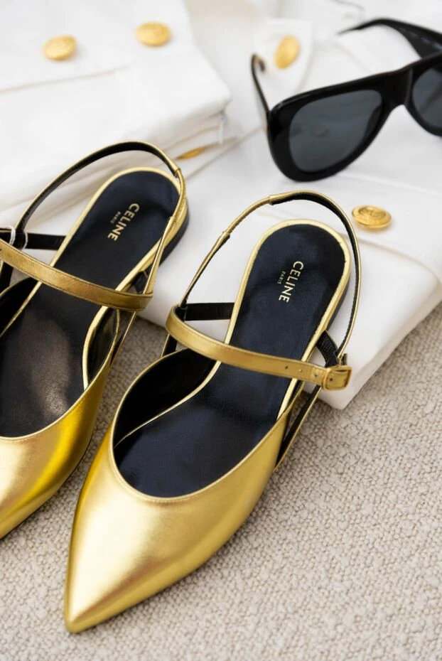 Туфли женские золотистые кожаные на ремешках - фото 2