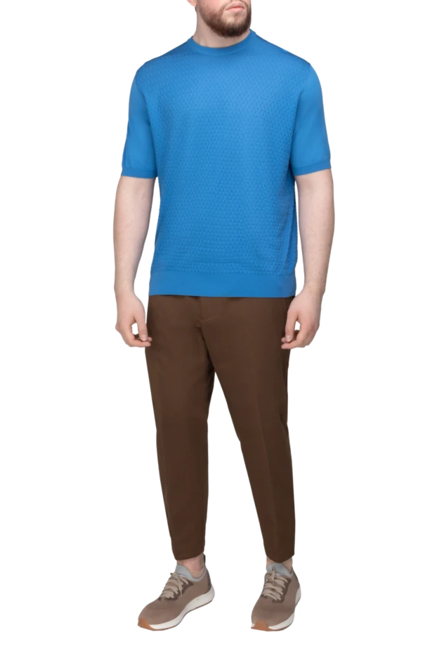 Cesare di Napoli man silk short sleeve jumper blue for men купить с ценами и фото 152428 - photo 2