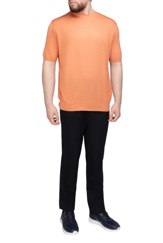 Cesare di Napoli man short sleeve jumper in silk orange for men купить с ценами и фото 152452 - photo 2