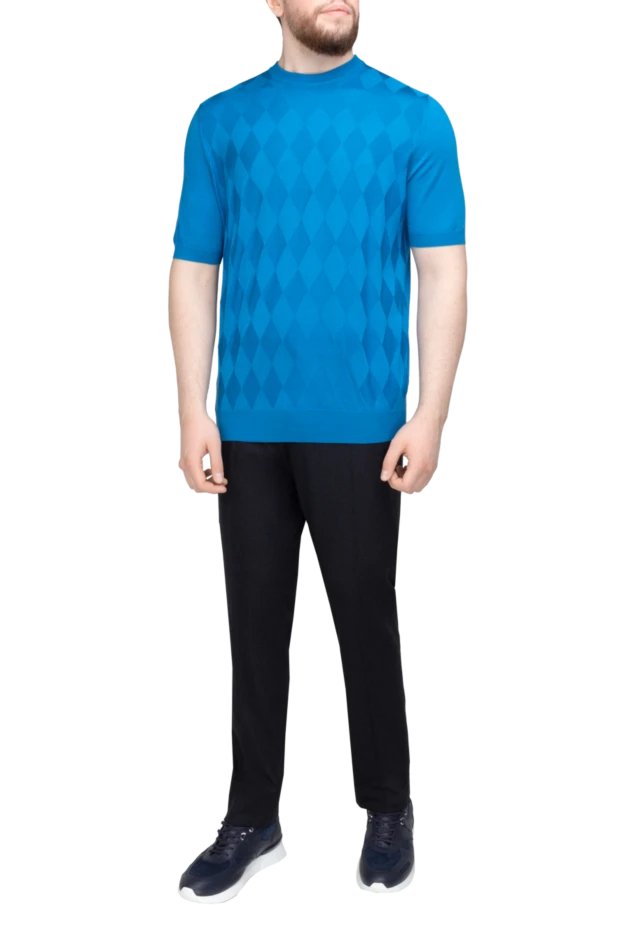 Cesare di Napoli man silk short sleeve jumper blue for men купить с ценами и фото 152474 - photo 2