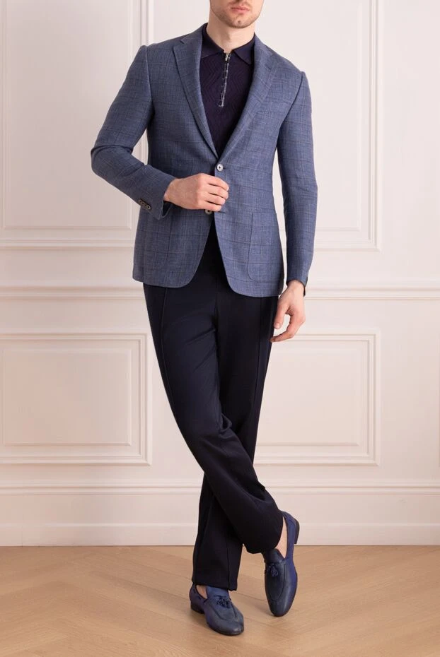 Corneliani man men's blue linen and wool jacket купить с ценами и фото 152493 - photo 2