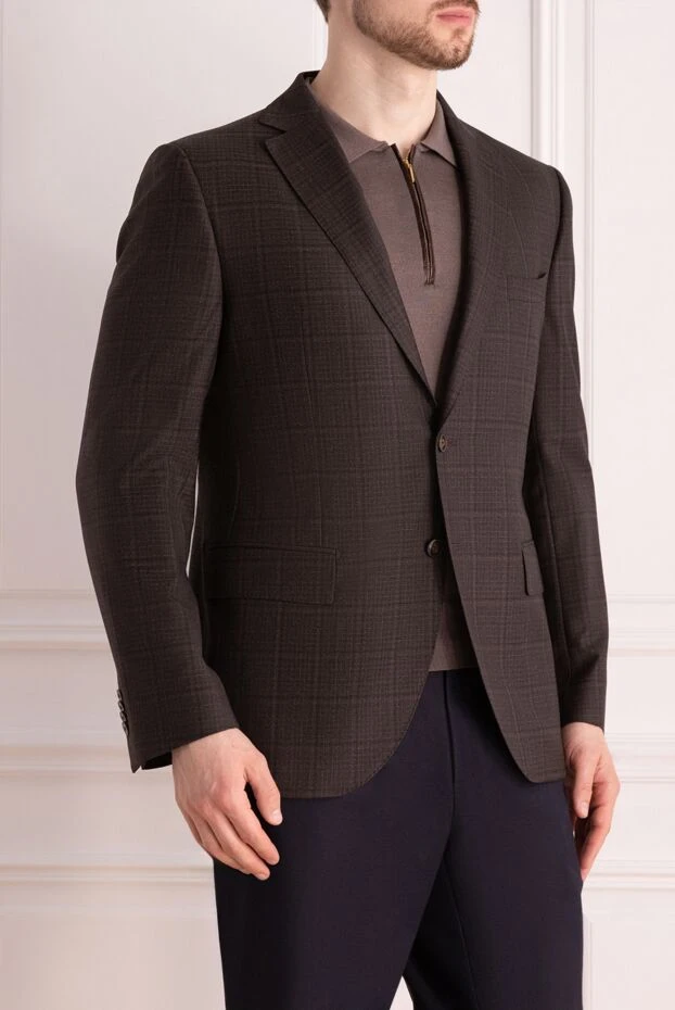 Lubiam classic brown wool blazer with burgundy pattern 152638 - photo 3