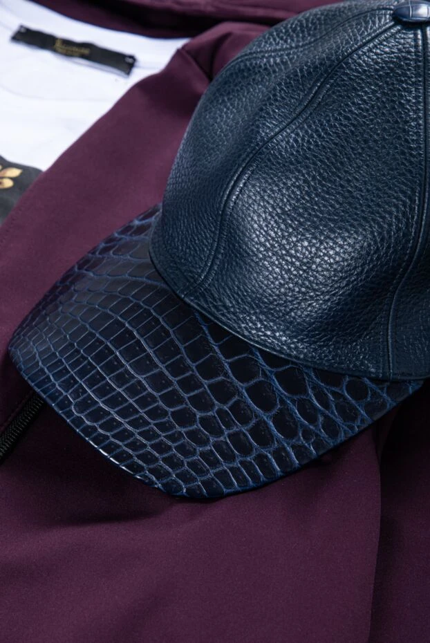 Кашемир кепка крокодил былғары қалпағымен қою көк ерлерге арналған - фото 2