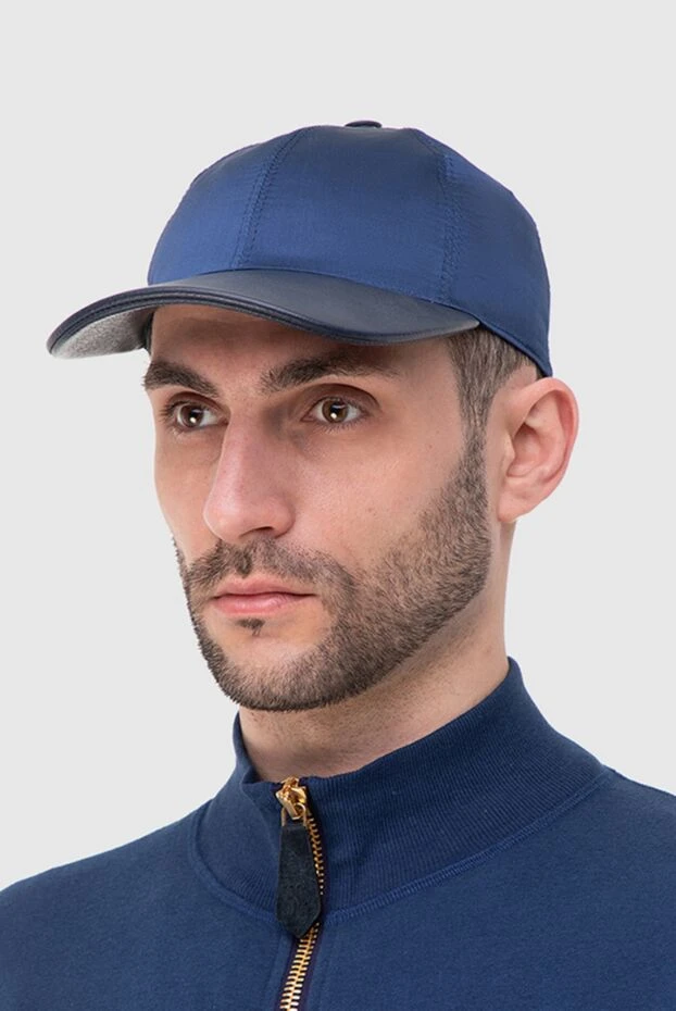 Cesare di Napoli man cap made of silk and genuine leather blue for men купить с ценами и фото 152666 - photo 2