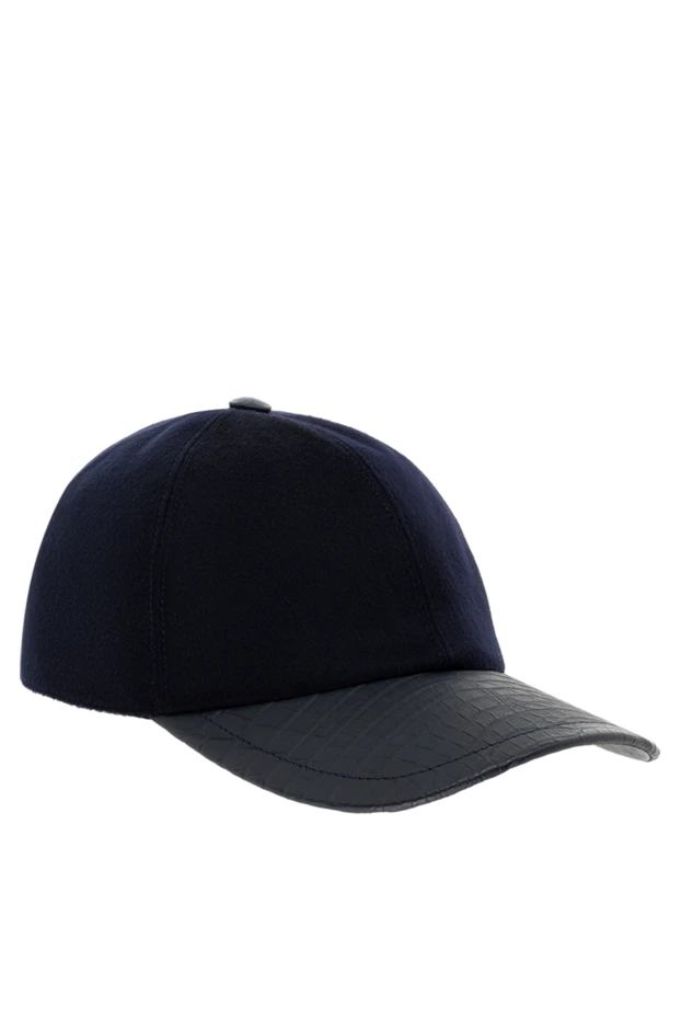 Cesare di Napoli cashmere cap with alligator leather visor blue for men 152737 - photo 3