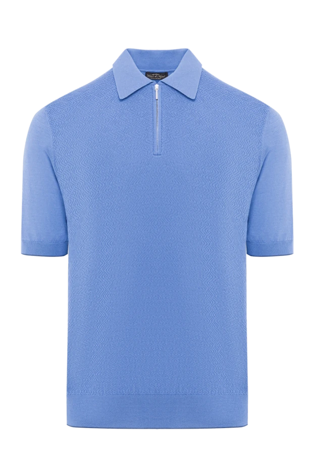 Жібек поло ашық көк фактуралы монохромды өрнекпен ерлерге арналған - фото 1