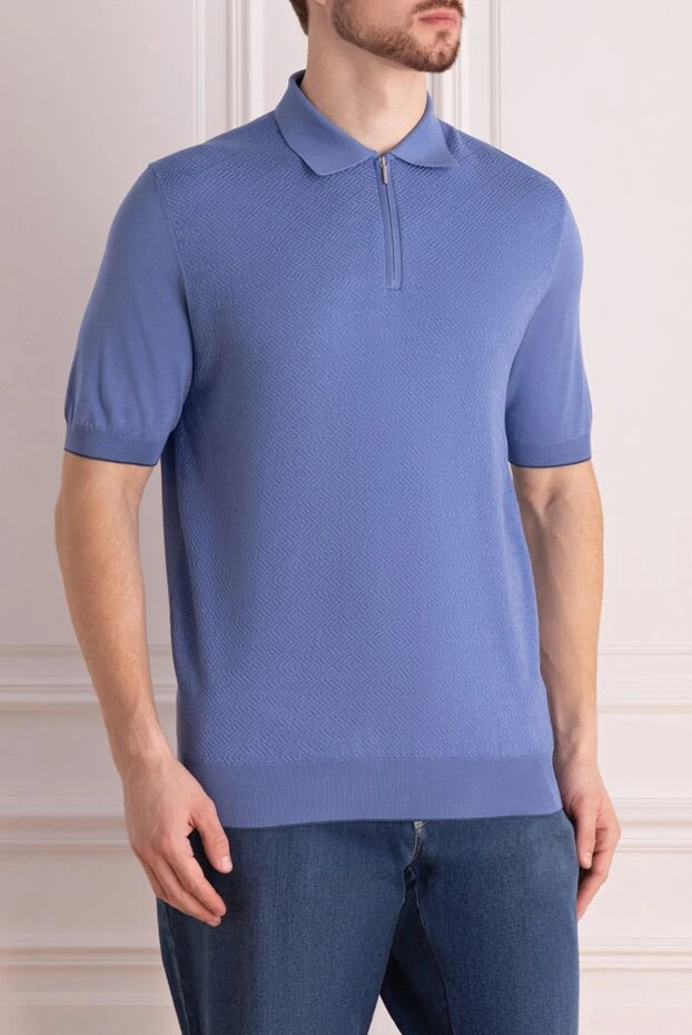 Cesare di Napoli жібек поло ашық көк фактуралы монохромды өрнекпен ерлерге арналған 152749 - фото 3