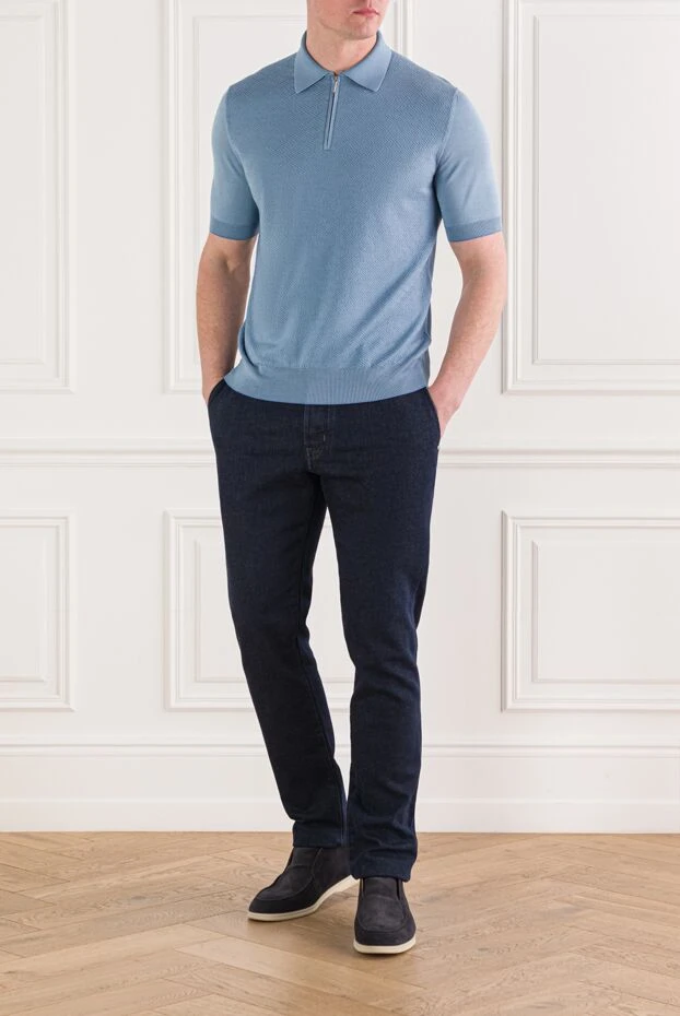 Поло шелковое зеленое с фактурным монохромным узором мужское - фото 2