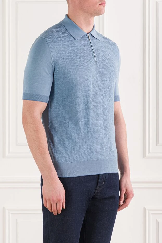 Cesare di Napoli жібек поло жасыл фактуралы монохромды өрнекпен ерлерге арналған 152750 - фото 3