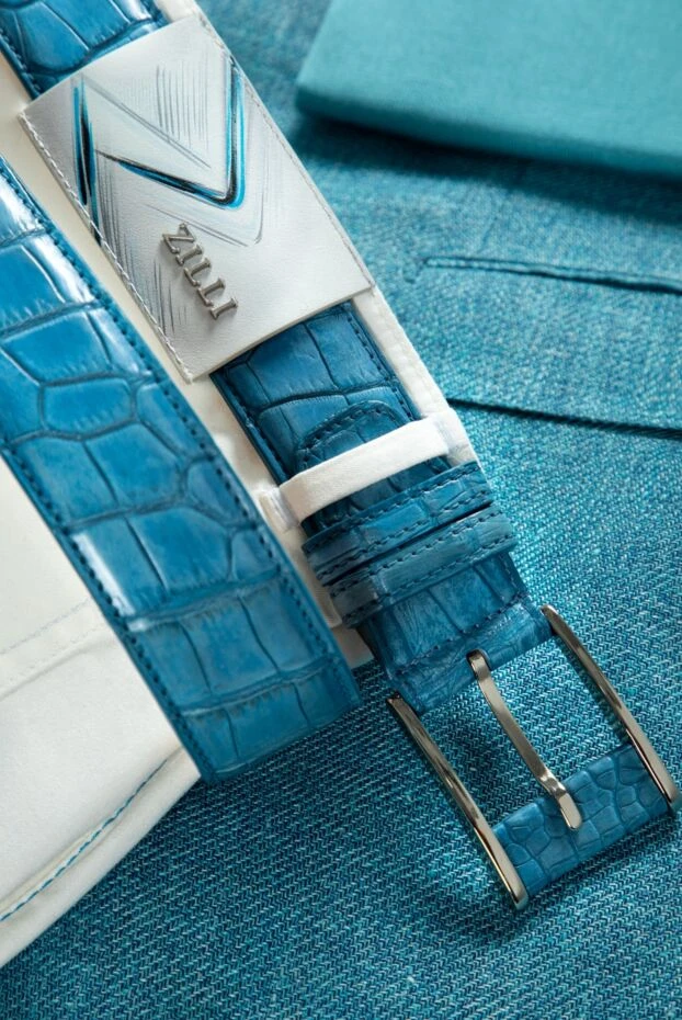 Zilli брюки мужские хлопковые белого цвета с синими декоративными элементами
 152785 - фото 2