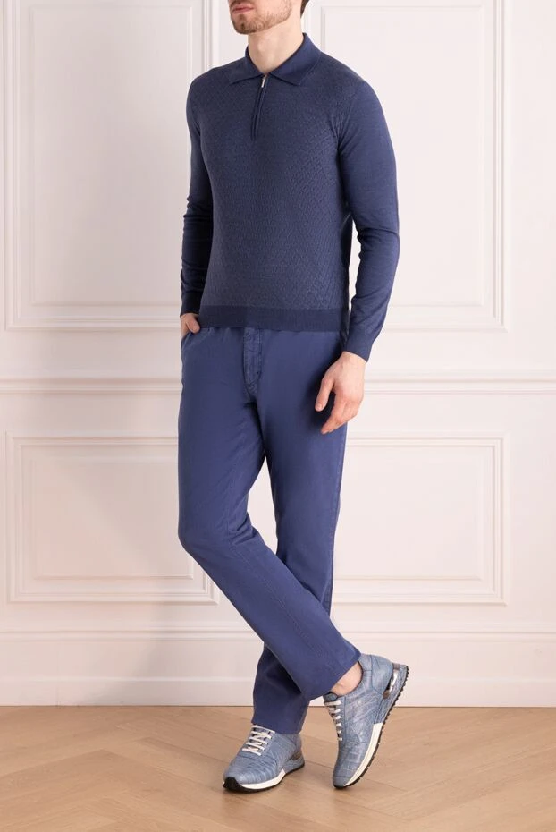 Zilli man men's blue cotton and cashmere trousers купить с ценами и фото 152818 - photo 2