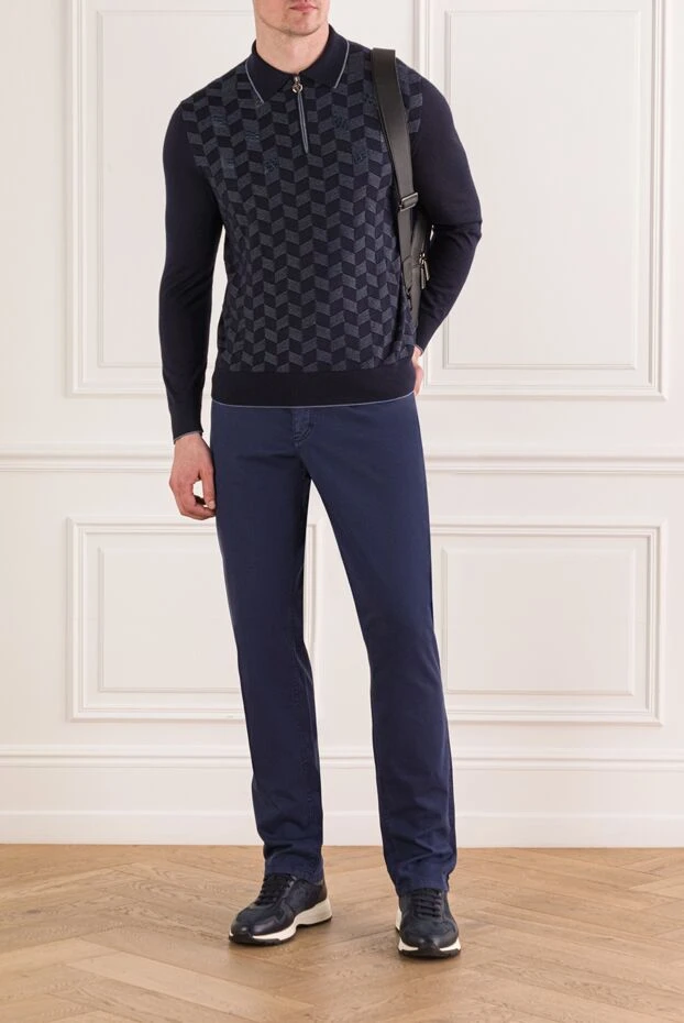 Zilli мужские темно-синие джинсы прямые с белой строчкой карманов
 152843 - фото 2