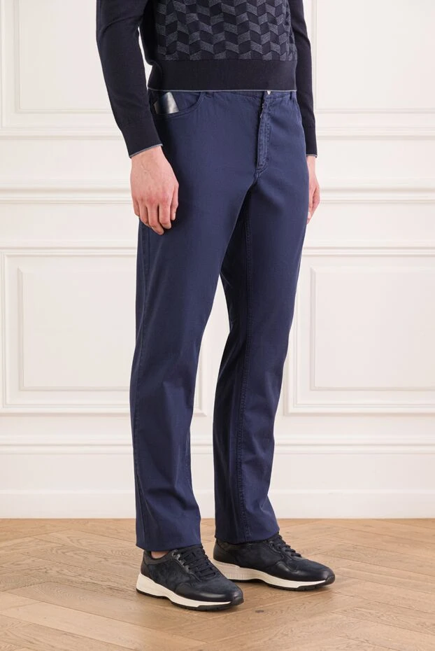 Zilli мужские темно-синие джинсы прямые с белой строчкой карманов
 152843 - фото 3