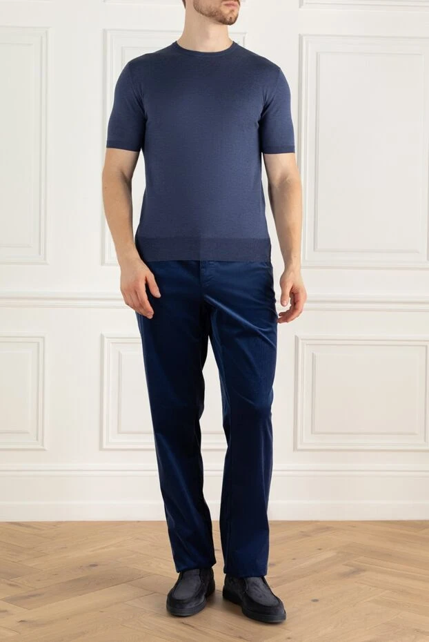 Zilli man men's blue cotton and cashmere trousers купить с ценами и фото 152890 - photo 2