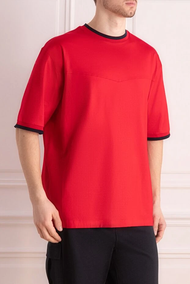 Zilli мужская красная хлопковая футболка с контрастной окантовкой 152909 - фото 3