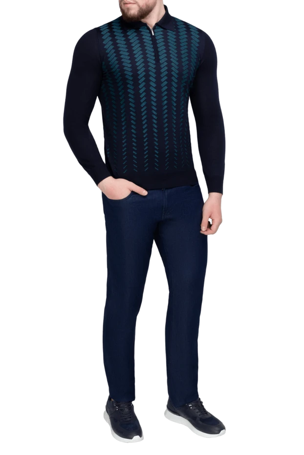 Zilli man long sleeve polo in silk and cashmere blue for men купить с ценами и фото 152978 - photo 2