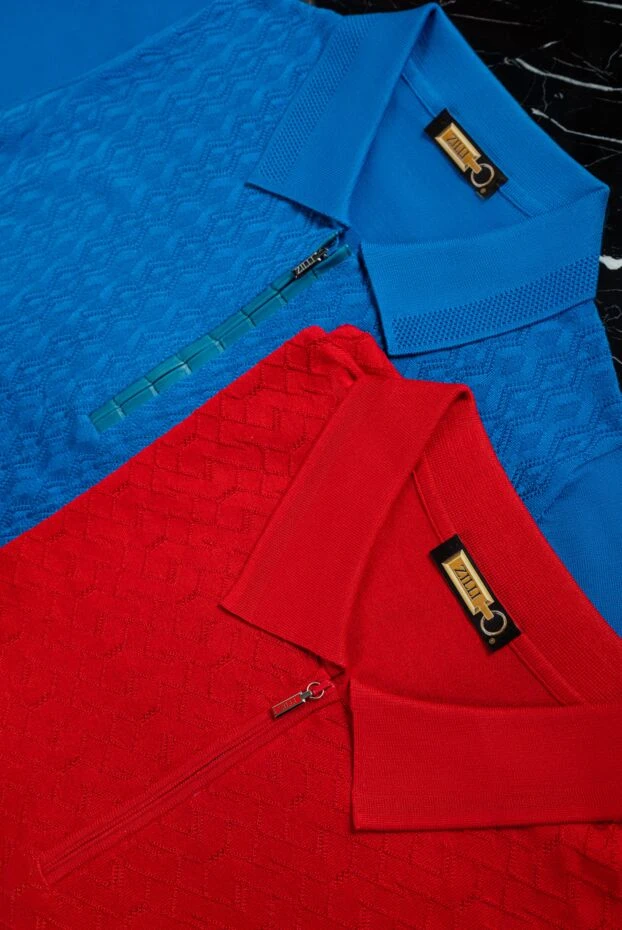 Поло красное со структурным рельефным паттерном мужское - фото 2