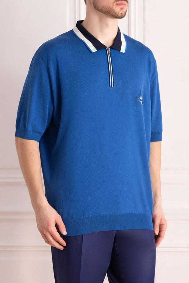 Zilli man short sleeve jumper in silk and cotton blue for men 164819 - photo 3