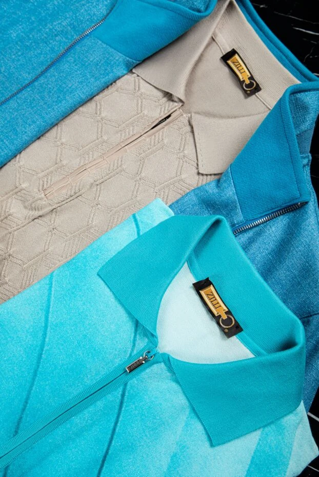 Zilli light blue cotton polo shirt with gradient pattern for men 153006 - photo 3