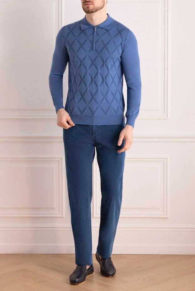 Zilli man silk and cashmere long sleeve polo blue for men купить с ценами и фото 153014 - photo 2